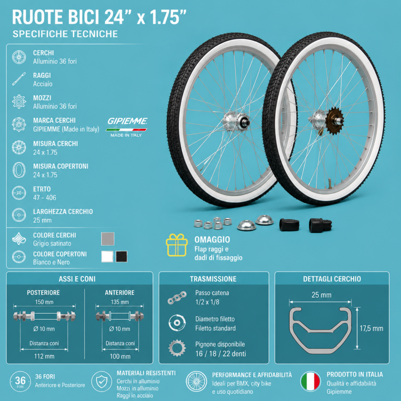 Ruote bici 24 complete nero