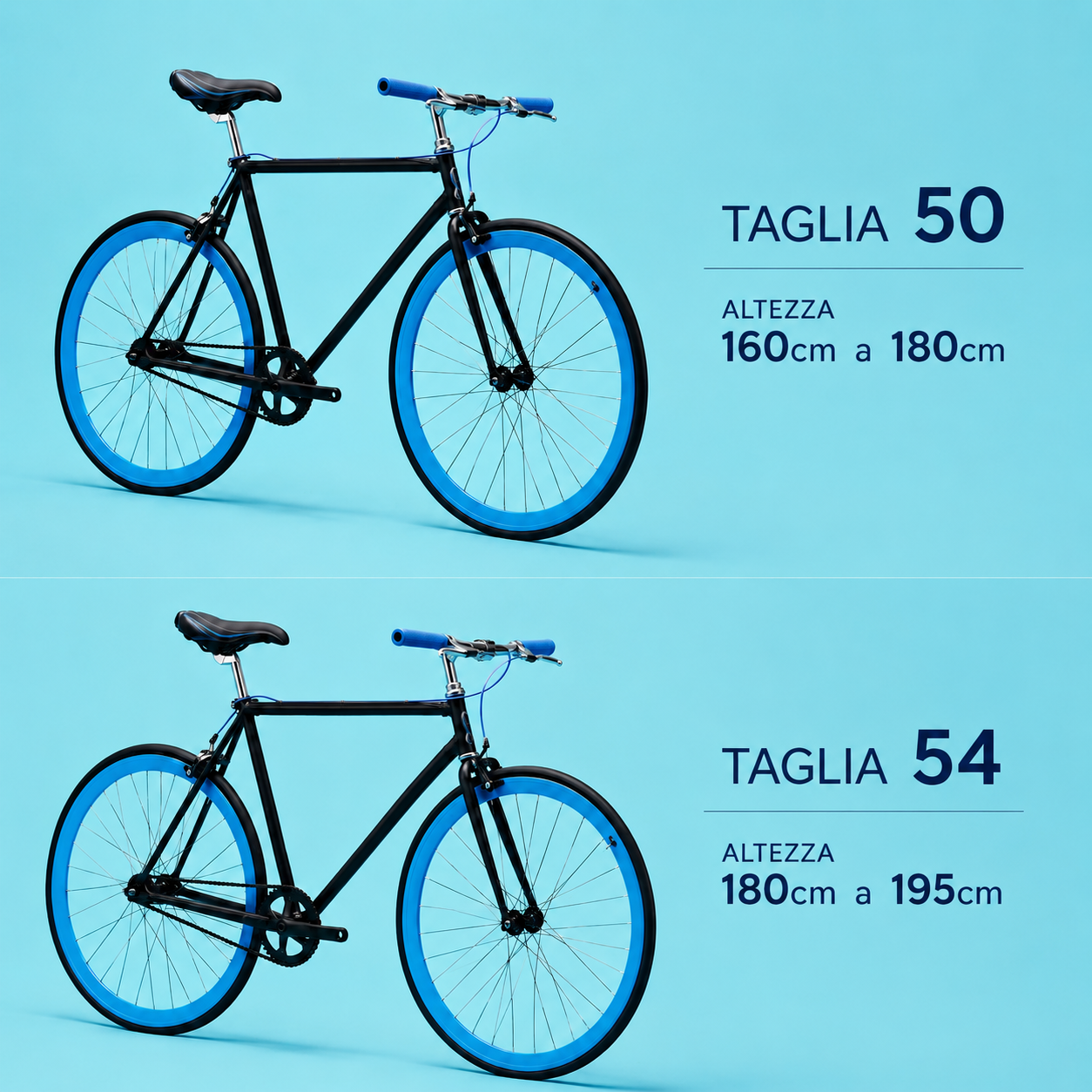 Bici fixed single speed 28 alluminio nero blu personalizzabile