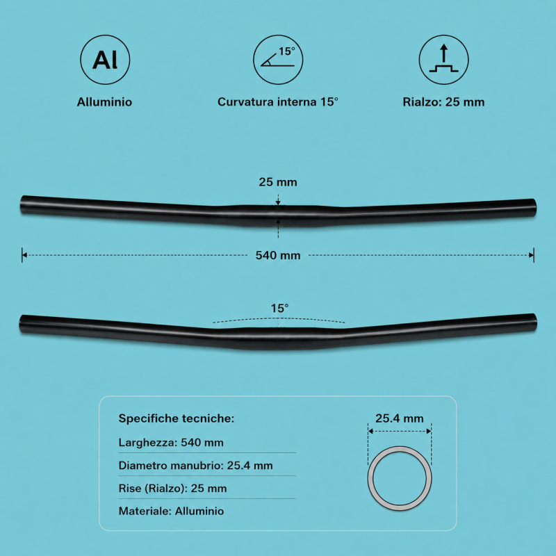 Manubrio in alluminio nero fixed single speed 540mm 5°
