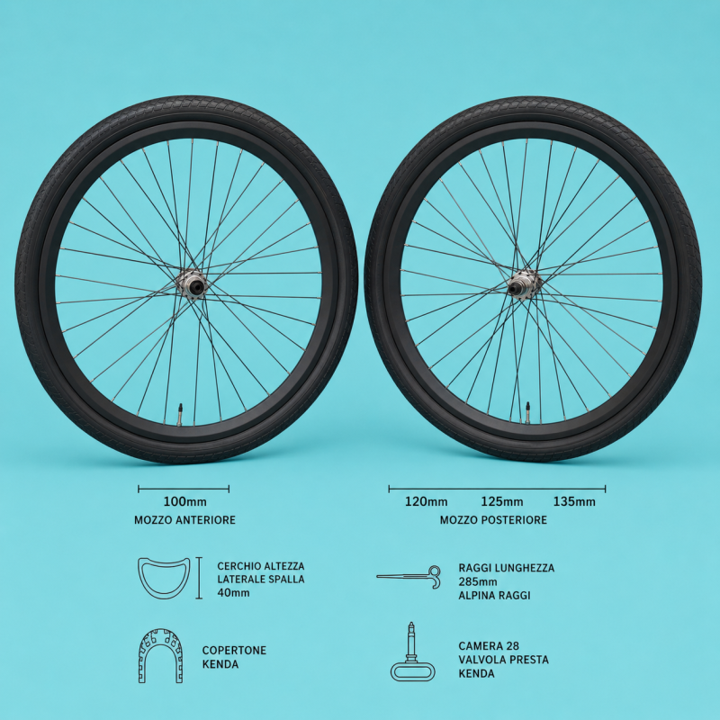 Ruote bici 28x1.3/8-5/8 1fino a 7 velocità a filetto Gipiemme Raktor nere gommate personalizzabile