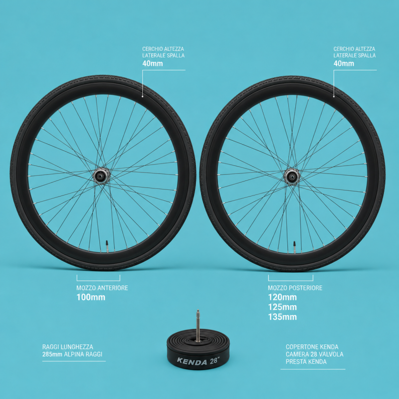 Ruote bici 28x1.3/8-5/8 1fino a 7 velocità a filetto Gipiemme Raktor nere gommate personalizzabile