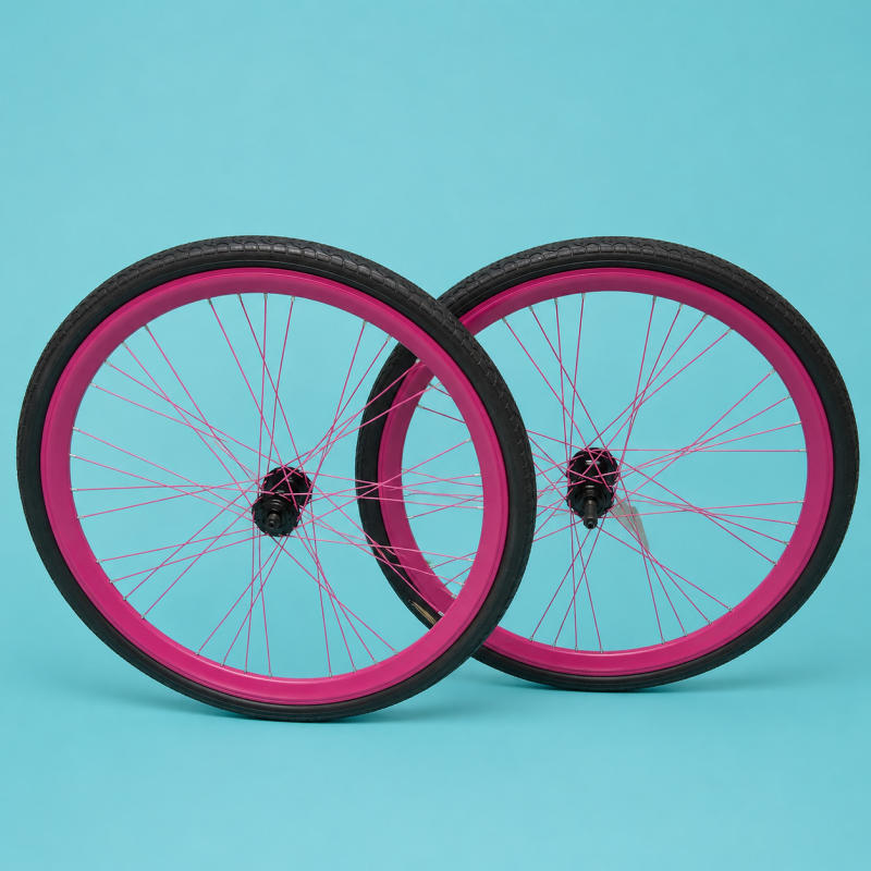 ruote bici 28x1.3/8-5/8 ibrida corsa trekking disco fucsia complete 1v shimano