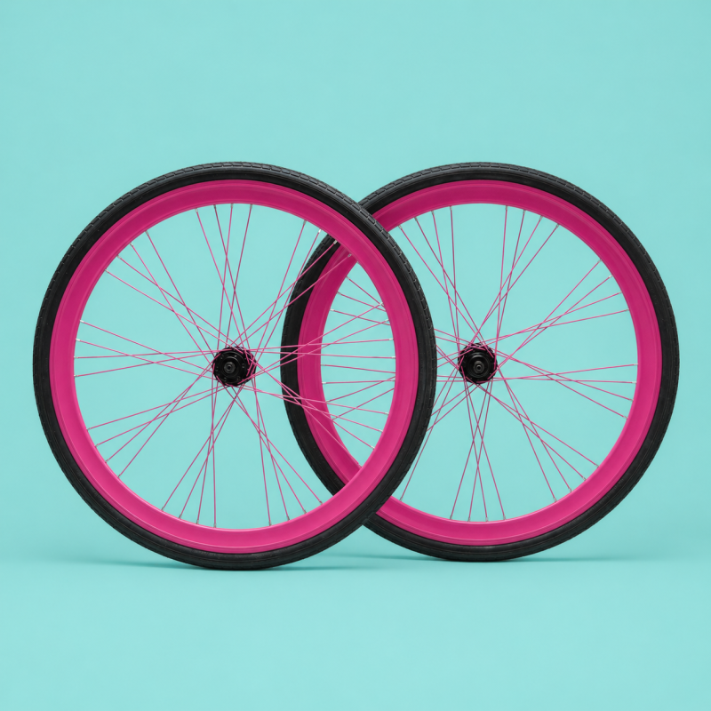ruote bici 28x1.3/8-5/8 ibrida corsa trekking disco fucsia complete 1v shimano