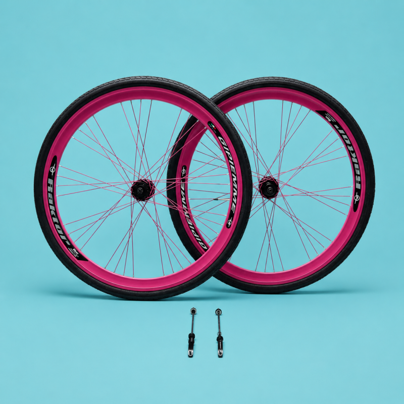 ruote bici 28x1.3/8-5/8 ibrida corsa trekking disco fucsia complete 1v shimano