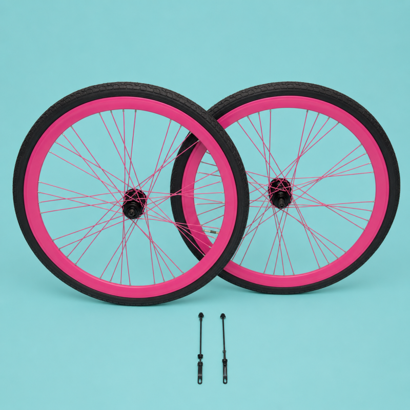ruote bici 28x1.3/8-5/8 ibrida corsa trekking disco fucsia complete 1v shimano