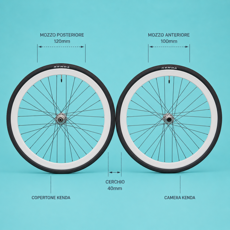 Ruote bici fixed 28x1.3/8-5/8 cerchi 28 bianchi 1 velocità gommate personalizzabile