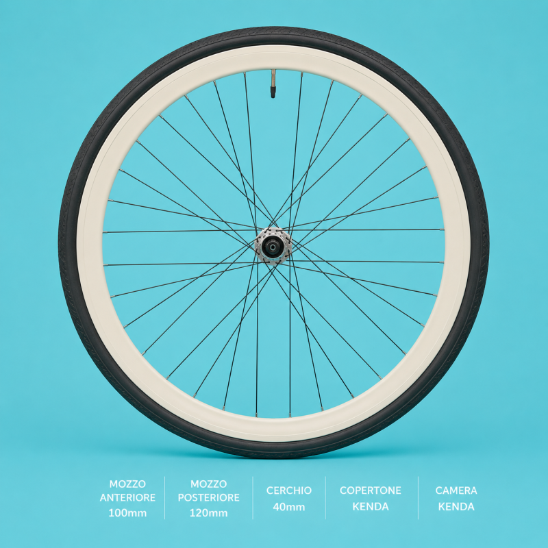 Ruote bici fixed 28x1.3/8-5/8 cerchi 28 bianchi 1 velocità gommate personalizzabile