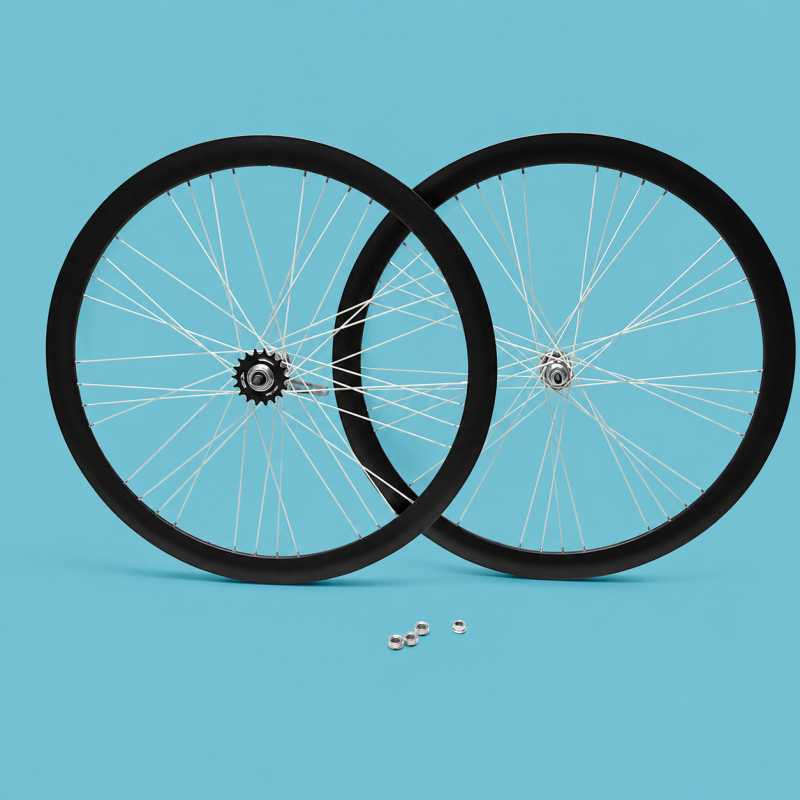 Ruote bici fixed 28x1.3/8-5/8 contro pedale neri e bianchi + pignone personalizzabile
