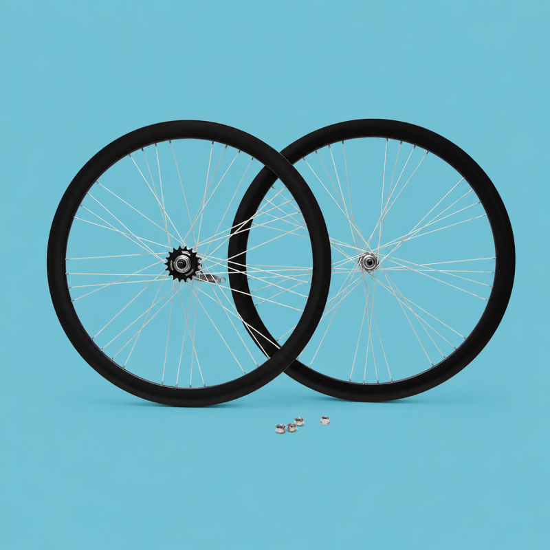 Ruote bici fixed 28x1.3/8-5/8 contro pedale neri e bianchi + pignone personalizzabile