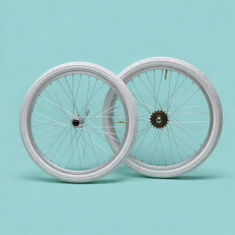 Coppia Ruote 20 " x 1.75 + Pignone + Copertoni bianco + Camere Bici Graziella