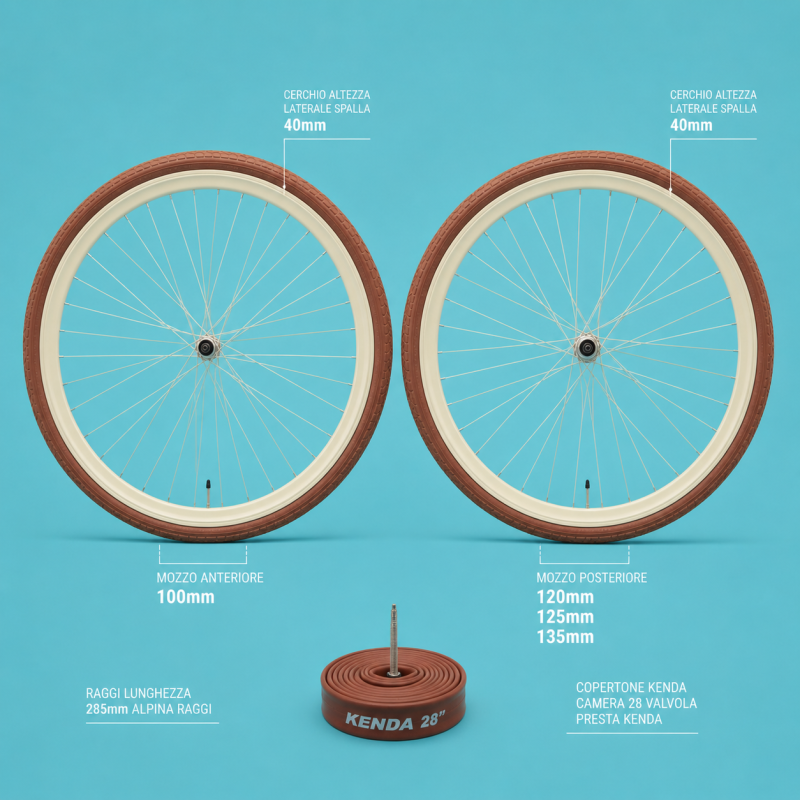 Ruote cerchi bici 28x1.3/8-5/8 panna 1v shimano 40mm personalizzabile