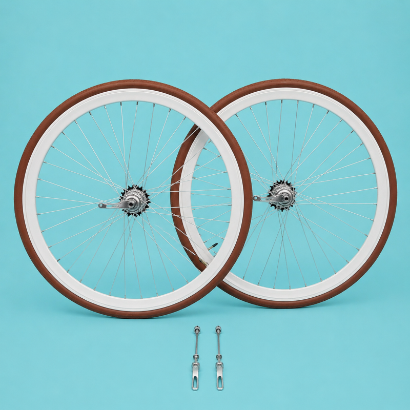 Ruote o cerchi 28 fixed 1v bianco e marrone contropedale 40mm complete personalizzabile