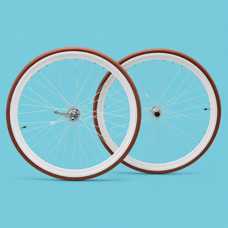 Ruote o cerchi 28 fixed 1v bianco e marrone contropedale 40mm complete personalizzabile