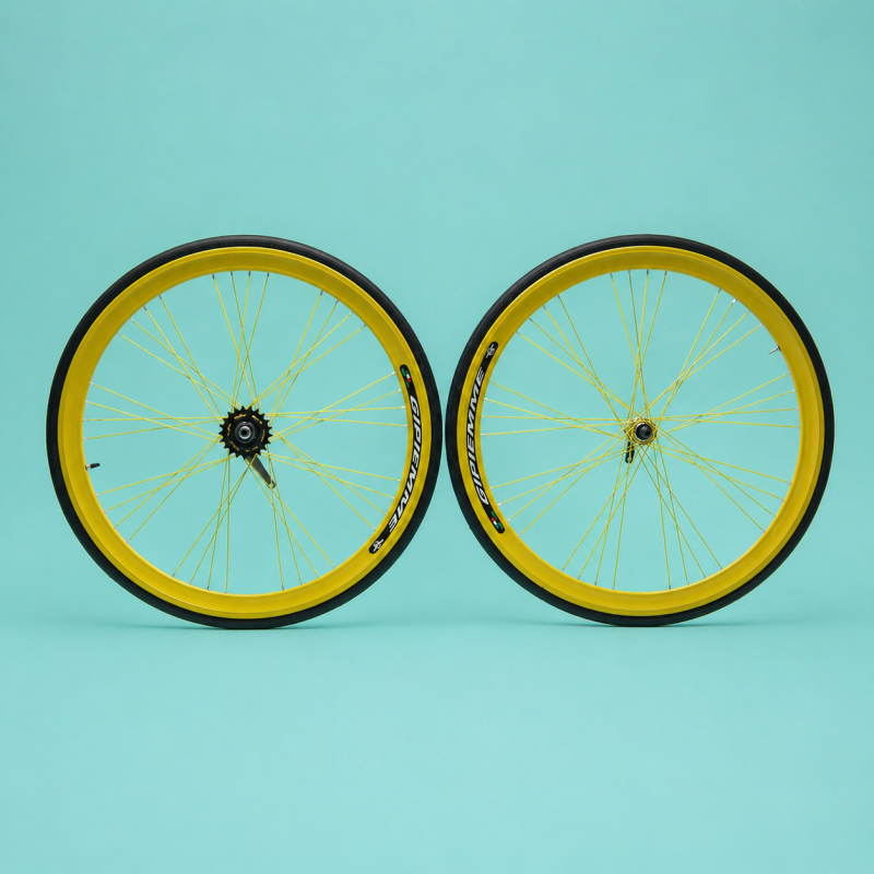 Ruote o cerchi 28 fixed 1v giallo nero Gipiemme contro pedale 40mm personalizzabile complete