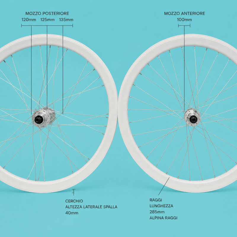 Ruote o cerchi fixed single speed scatto fisso bianche da 40mm alluminio 1v personalizzabile