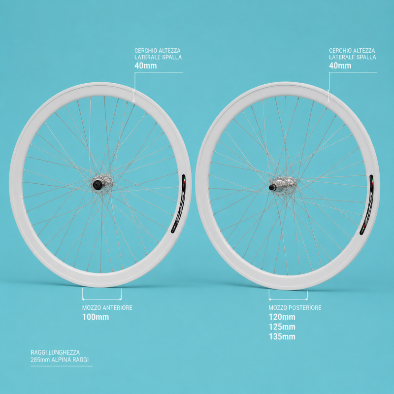 Ruote o cerchi fixed single speed scatto fisso bianche da 40mm alluminio 1v personalizzabile