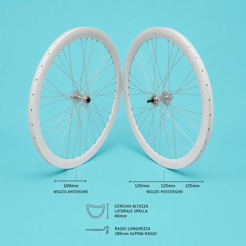 Ruote o cerchi fixed single speed scatto fisso bianche da 40mm alluminio 1v personalizzabile