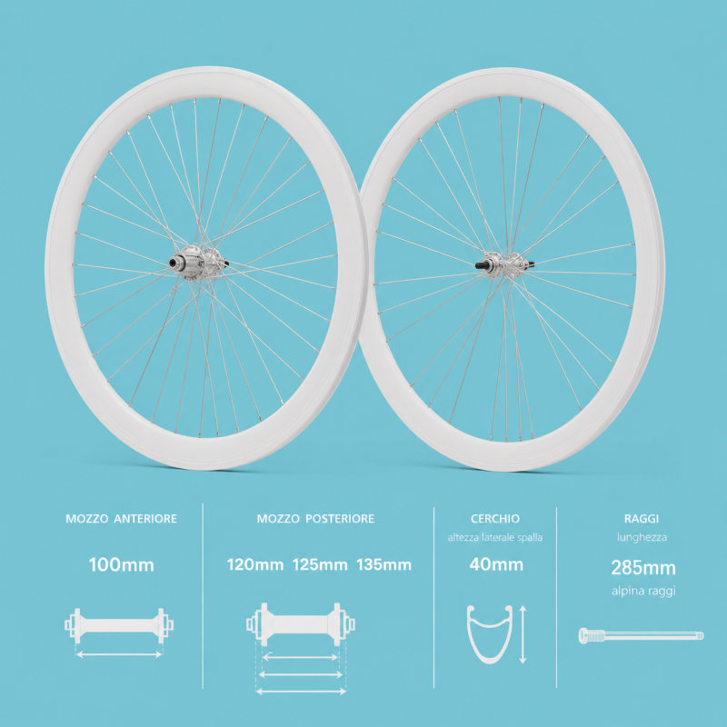 Ruote o cerchi fixed single speed scatto fisso bianche da 40mm alluminio 1v personalizzabile