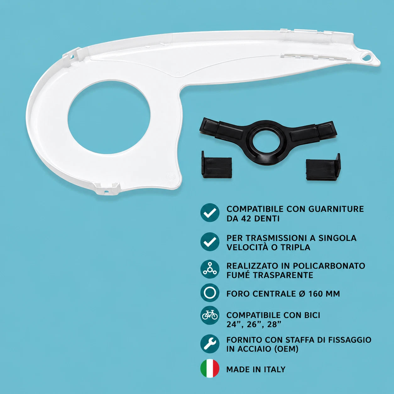 Carter bici bicicletta city bike olanda 42 denti bianco