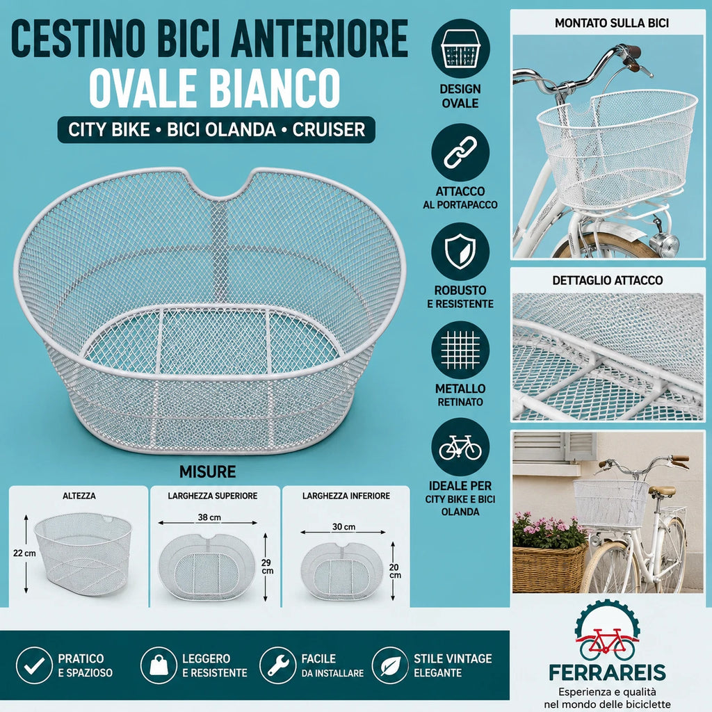 Cestino Bici Olanda Anteriore bianco Vintage City Bike Trekking portapacchi